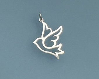 Small Sterling Silver Dove Pendant, 25mm