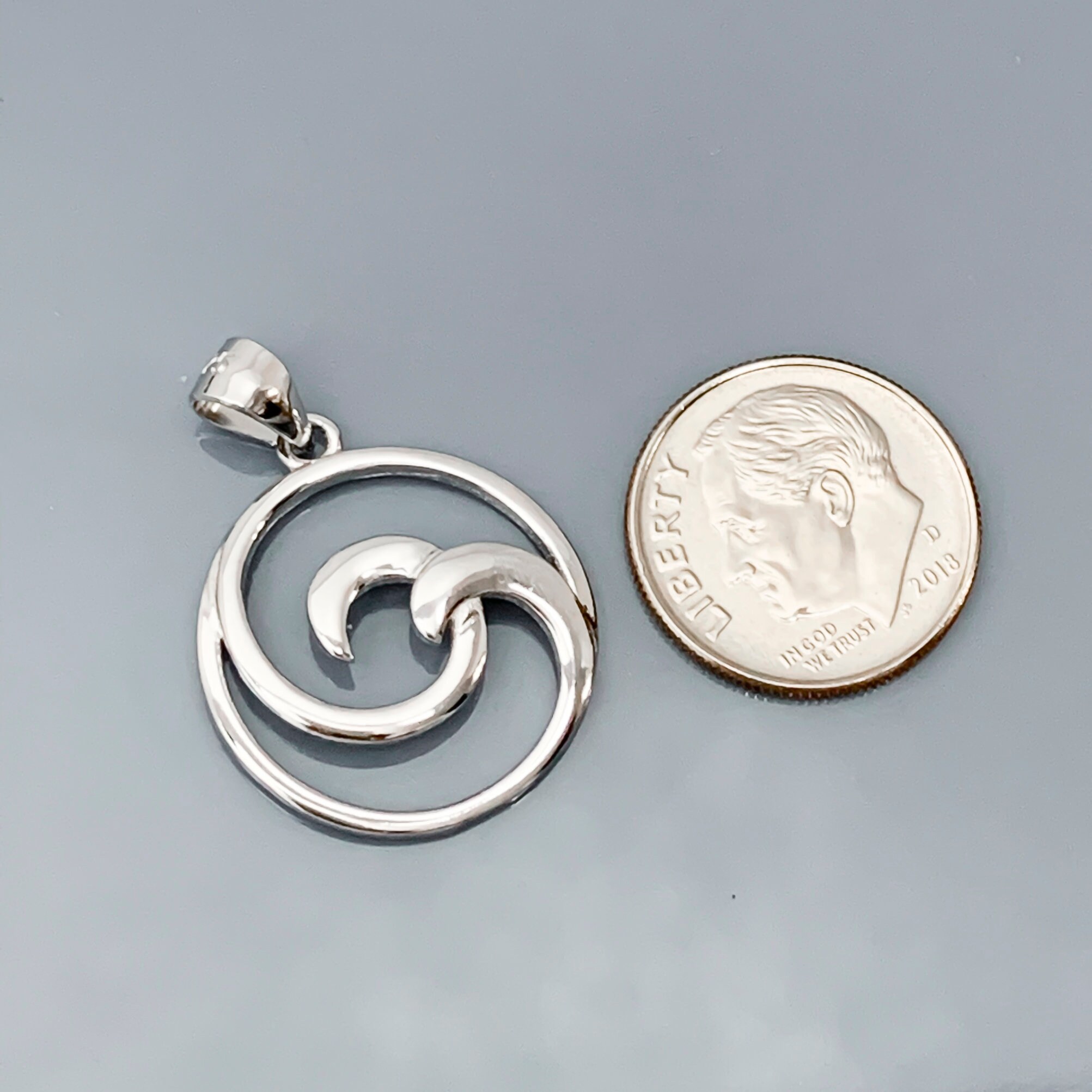 Sterling Silver Wave Pendant, 20mm, Wave Jewelry, Beach