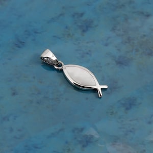 Tiny Sterling Silver Ichthus Fish Symbol Pendant with Mother of Pearl