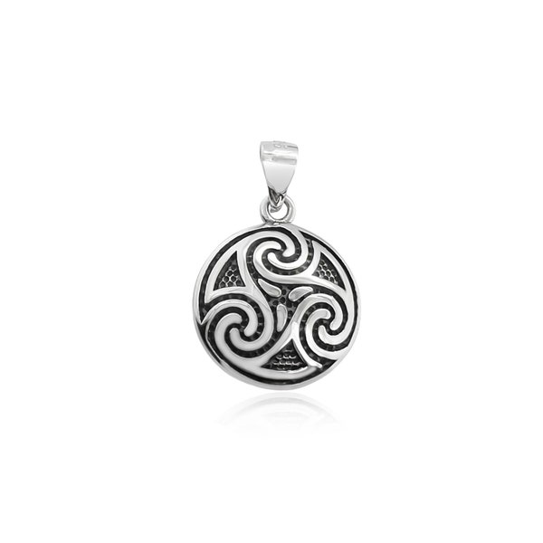 Sterling Silver Celtic Spiral Pendant, Triskelion Pendant with Oxidized Finish, 15mm