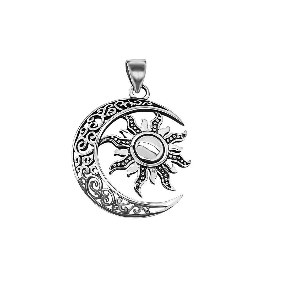 Sterling Silver Sun and Moon Pendant With Oxidized Finish, 28mm - Etsy