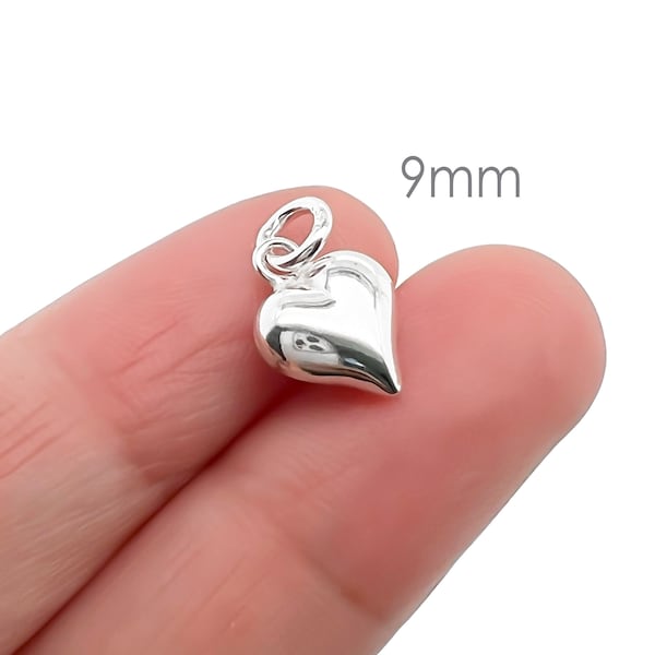 Tiny and Dainty Sterling Silver Puffed Heart Pendant, 9mm