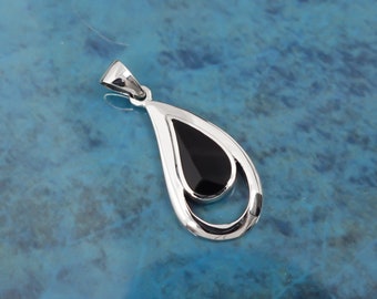 1 Pc Sterling Silver and Black Onyx Teardrop Pendant