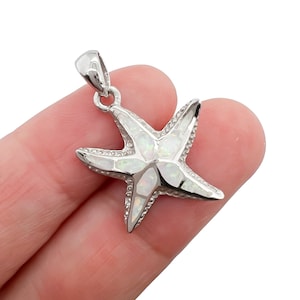 Sterling Silver Lab Created Opal Starfish Pendant, 19mm, Ocean Inspired Necklace, Beach Lover Gift, Summer Coastal Jewelry Charm