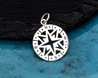 Sterling Silver Compass Pendant and Optional Sterling Silver Necklace Chain, Compass Jewelry, Sterling Silver Compass Charm