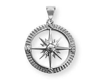 925 Sterling Silver Compass Pendant, 21mm