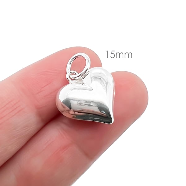 High Polish Sterling Silver Puffed Heart Pendant, 15mm