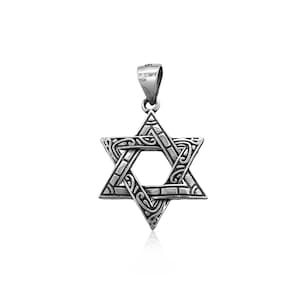 Sterling Silver Star of David Pendant with oxidized finish, 17mm