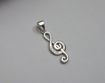 Sterling SilverTreble Clef Pendant, Sterling Silver and Lab Created Opal Treble Clef Pendant, Music Pendant, 22mm x 9.5mm