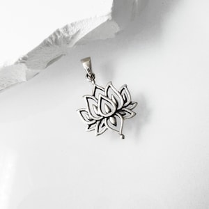 Sterling Silver Lotus Pendant, 18mm, Lotus Flower Pendant, Open Lotus Pendant with Optional Sterling Silver Necklace Chain, Yoga Jewelry