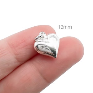 Small High Polish Sterling Silver Puffed Heart Pendant, 12mm