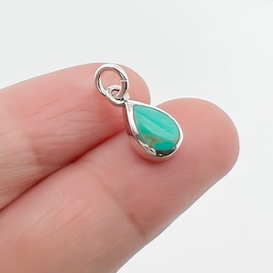 Tiny and Dainty Sterling Silver Teardrop Pendant with Turquoise Stone, 12mm