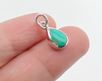 Tiny and Dainty Sterling Silver Teardrop Pendant with Turquoise Stone, 12mm