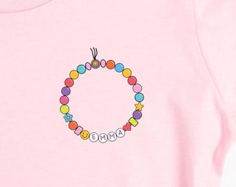 Personalized Friendship Bracelet Shirt for Girls, Custom Birthday Gift for Girl, Custom Kid Name Back To School Outfit, School Girl Shirt
