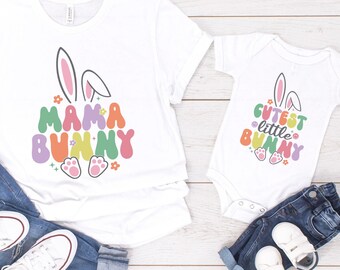 Mama Mini camicia di Pasqua, Abiti abbinati mamma e bambino, Camicie di Pasqua mamma e me, Mama Bunny Little Bunny, Vestito di Pasqua per bambino