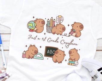 First Grade Capybara Shirt, Cute Back to School Girls Shirt, Preppy Girl Shirts, First Day of School Outfit, 1st Grade Shirt, First Grader
