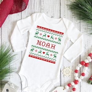 Personalized Baby Ugly Christmas Sweater, Custom Baby Sweater, Baby Girl Christmas Outfit, First Christmas Onesie, Personalized Pajamas