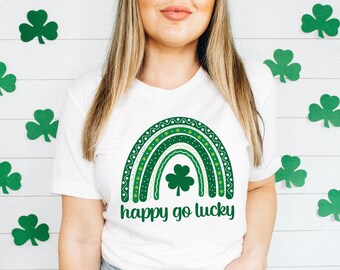 Happy Go Lucky Shirt, St Patricks Day Shirt, St Patricks Day Shirt Women, Shamrock Shirt Women, Lucky Shirt Women, Lucky Irish Shirt