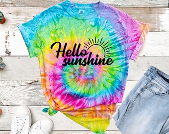 Tie dye shirt - Hello Sunshine shirt - Women shirt - tye dye - Summer - Rainbow tie dye - tie dye shirt women - gift - tie dye custom