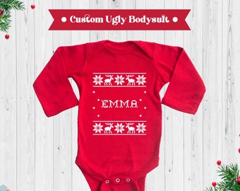 Ugly Sweater Christmas Bodysuit - first baby christmas - Baby Holiday outfit - Custom baby first Christmas - christmas bodysuit