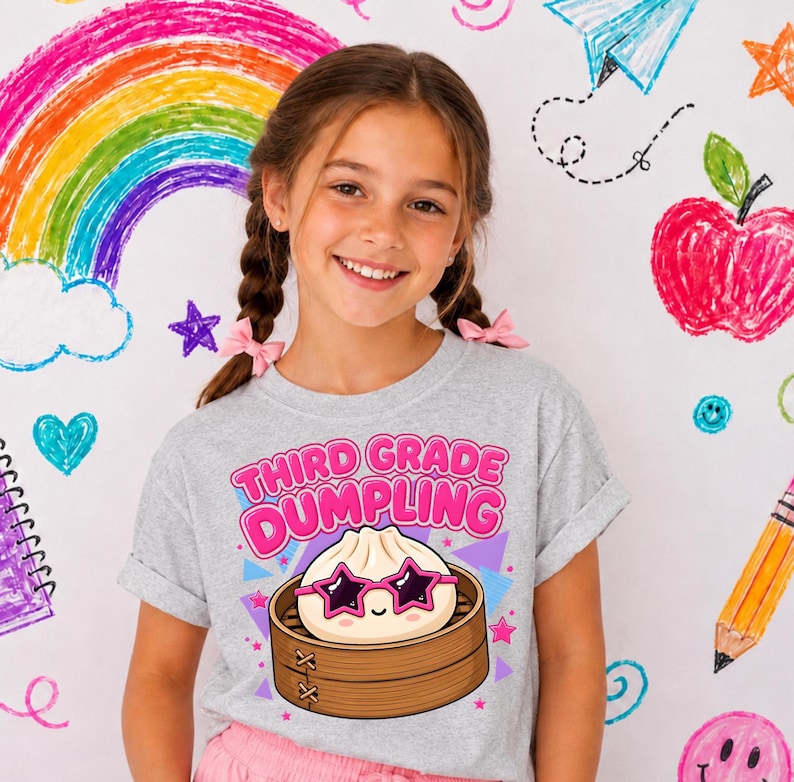 First Day of School Shirt Girl, Back to School Shirt for Girls, Dumpling T-shirt, Kindergarten, First Grade, Preschool, Dumpling Lover Gift Light Grey