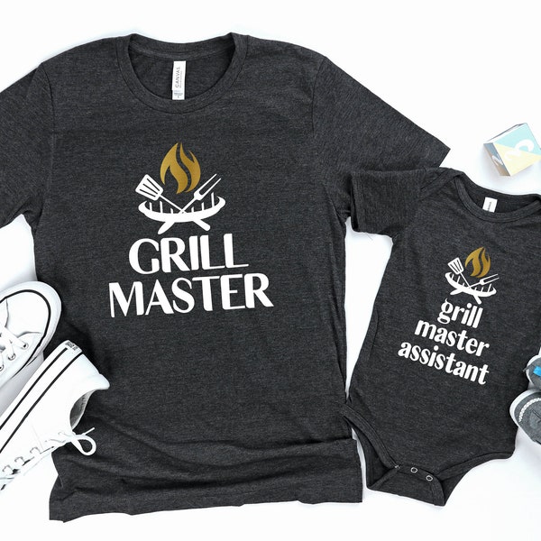 Grill Master Shirt, First Fathers Day Gift, Fathers Day Gift from Son, Grilling Gifts, Father Daughter Shirts, Dad and Baby Matching Shirts