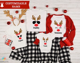 Deer Christmas family matching tees - Christmas matching - personalized gifts - christmas gifts - custom christmas tee - holiday pajamas