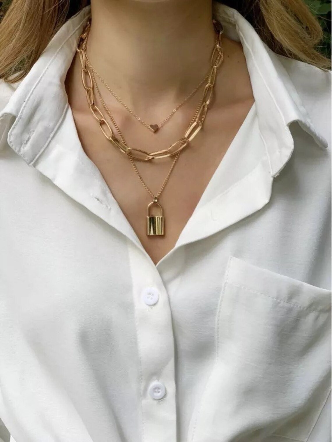 Gold Paperclip Layered Necklace Etsy