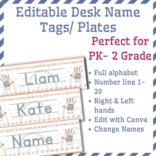 Boho Rainbow Desk Name Tags Editable Classroom Decor Back Etsy