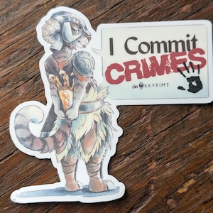 I COMMIT CRIMES - Cute funny Vinyl Sticker for Fantasy RPG gamers, Elder Scrolls fans, Skyrim Lovers