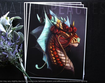 Rose-Laden Dragoness [ART PRINT] (11x14")