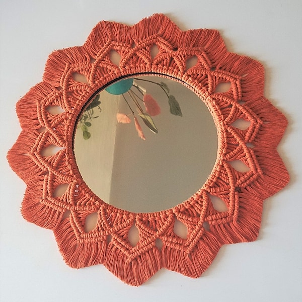 miroir bohème mandala terracotta en macramé