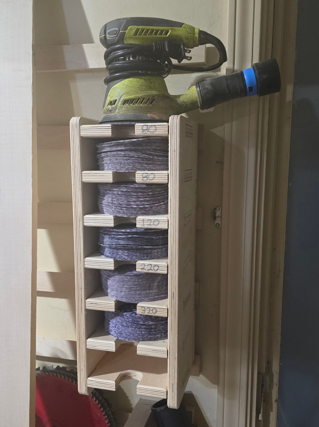 French Cleat Sander and Sandpaper Shelf for 5 in Orbital Sander Files