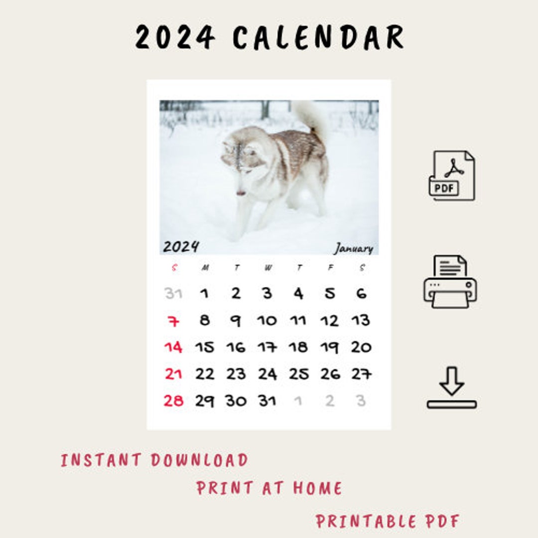 2024 HUSKY Calendar 2024 Monthly Planner Vertical Sunday & Monday Start
