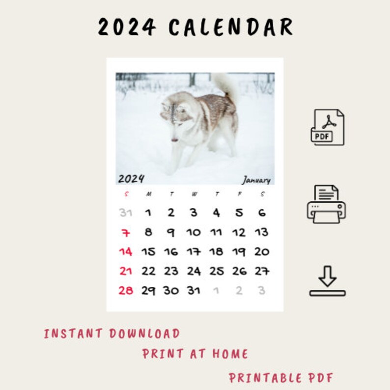 2024 HUSKY Calendar 2024 Monthly Planner Vertical Sunday & Monday Start