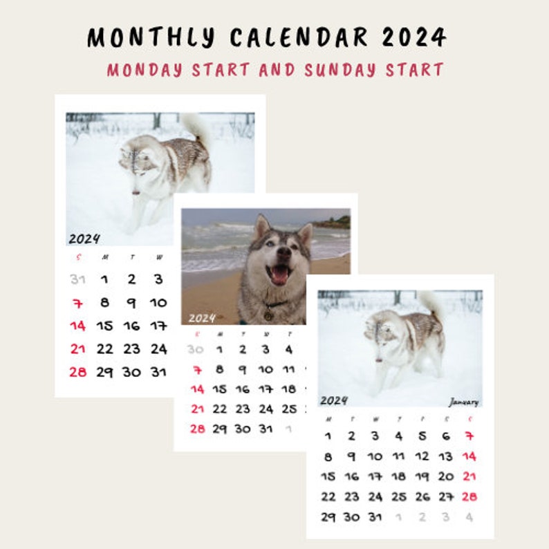 2025 HUSKY Calendar 2025 Monthly Planner Vertical Sunday & Etsy UK