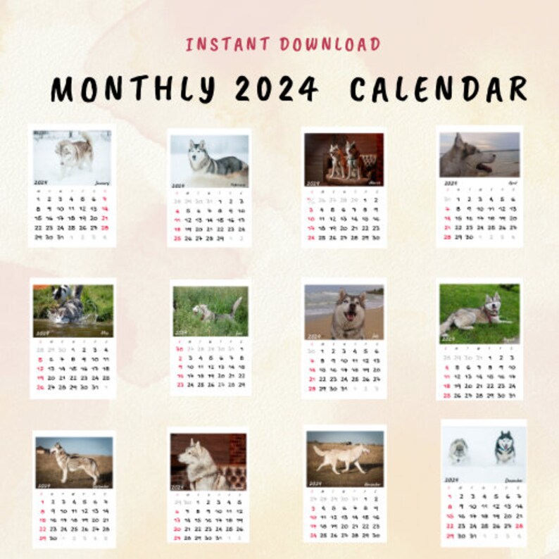 2024 HUSKY Calendar 2024 Monthly Planner Vertical Sunday & Monday Start