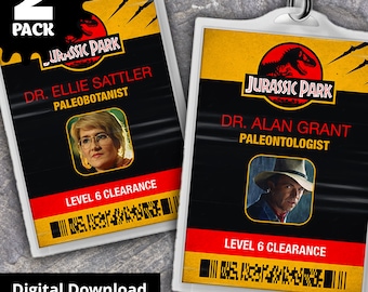 Jurassic Park Dr Alan Grant & Dr Ellie Sattler ID Badges - Replica Prop, Halloween Costume, Cosplay, Name Tag - Digital PDF Download