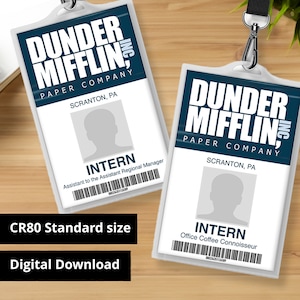 Custom Intern The Office Dunder Mifflin Lustiger Titel Ausweis - Replica Prop, Halloween-Kostüm, Cosplay - Digitaler PDF Download CR80
