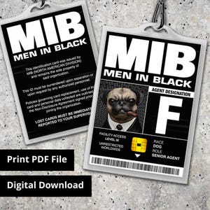 MIB Agent F Frank the Pug Men In Black ID Card - Replica Prop, Costume di Halloween, Cosplay, Targhetta con Nome - Download PDF Digitale