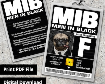 MIB Agent F Frank the Pug Men In Black ID Card - Replica Prop, Halloween Costume, Cosplay, Name Tag - Digital PDF Download