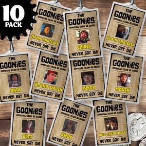 Goonies - 10-pak kart identyfikacyjnych do wydrukowania | Replika rekwizytu, kostium na Halloween, cosplay, identyfikator | Pobieranie cyfrowego pliku PDF Standardowy rozmiar identyfikatora