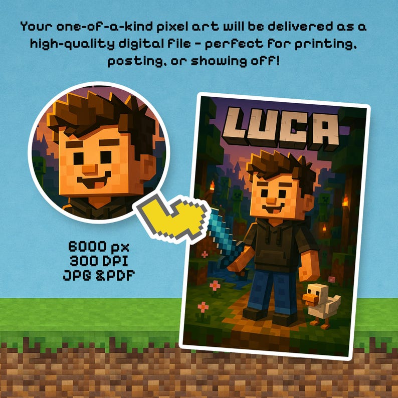 Minecraft-style Gamer Portrait From Photo – Custom Pixel Art Avatar ...