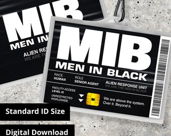 MIB Hombres de Tarjeta de Identificación Negra Agente Paisaje Horizontal - Réplica Prop, Disfraz de Halloween, Cosplay, Etiqueta de Nombre - Descarga Digital PDF