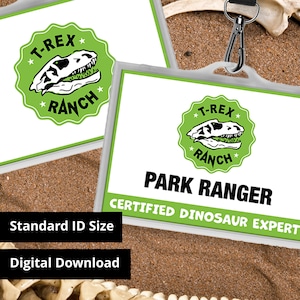 T-Rex Ranch Park Ranger ID Badge Cosplay & Costume Name Tag Replica Prop - Fichier PDF imprimable - Taille de carte standard 3,375 po x 2,375 po