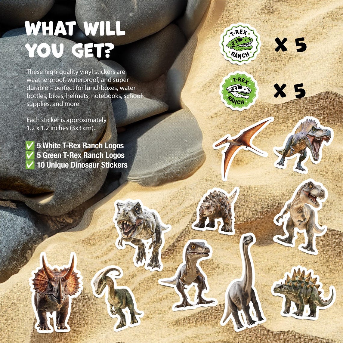 T Rex Ranch Sticker T-rex Ranch Park Ranger Vinyl Stickers – 20 Pack – 10 Dinosaur Stickers ...
