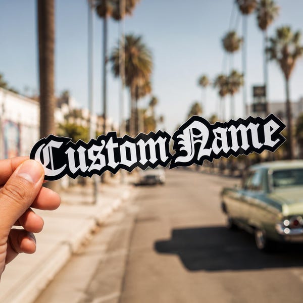 Custom Old English Name Sticker, Personalized Blackletter Decal, Tattoo Style Name Sticker, Chicano Vinyl Name Decal, Custom Name Sticker