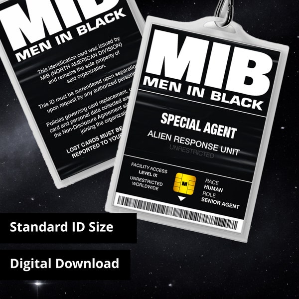 MIB Men In Black ID Karte Senior Makler - Replika Requisite, Halloween-Kostüm, Cosplay, Namensschild - Digitaler PDF Download