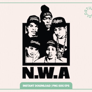 NWA Hiphop 90s Svg Ilustración Dr Dre Ice Cube Eazy-E archivo de corte, Svg Png PDF Eps, rap svg, pegatina, camisa impresa, arte de pared, alta resolución