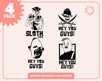 The Goonies Sloth 80s 4 pack collection Svg Png PDF Eps, cricut printable download transparent 1985 kids adventure movie film